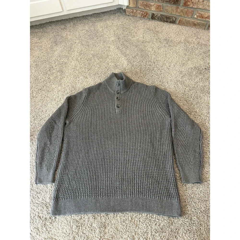 Banana Republic Sweater Men XL Gray Mock Neck Henley Button Ribbed Knit Pullover
